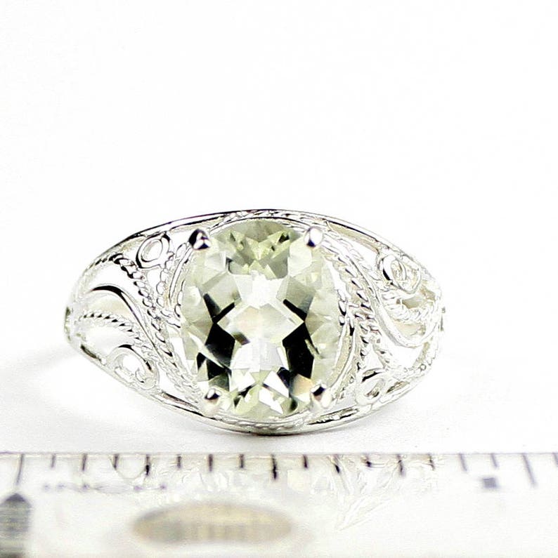 SR083 925 Sterling Silver Ladies Ring Green Amethyst