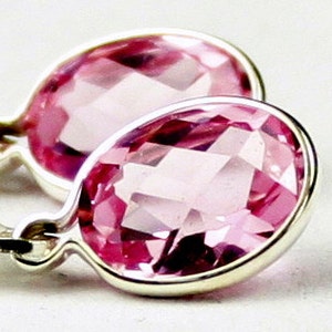 Created Pink Sapphire, 925 Sterling Silver Leverback Earrings, SE001 image 1