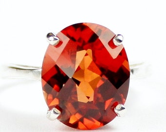 Created Padparadscha Sapphire, 925 Sterling Silver Ladies Ring, SR055