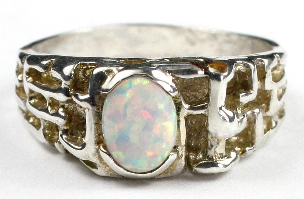 Created White Opal 925 Sterling Silver Men's Ring SR197