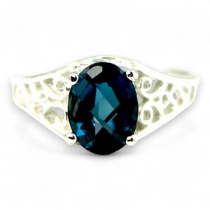 Bague en argent sterling 925 avec topaze bleue de Londres, SR005