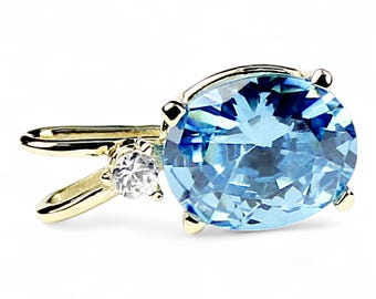 Swiss Blue Topaz 14K Gold Pendant Necklace, Oval 2.5mm Accent (Custom Made) P021