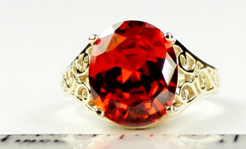 R057 10KY Gold Ring Created Padparadscha Sapphire