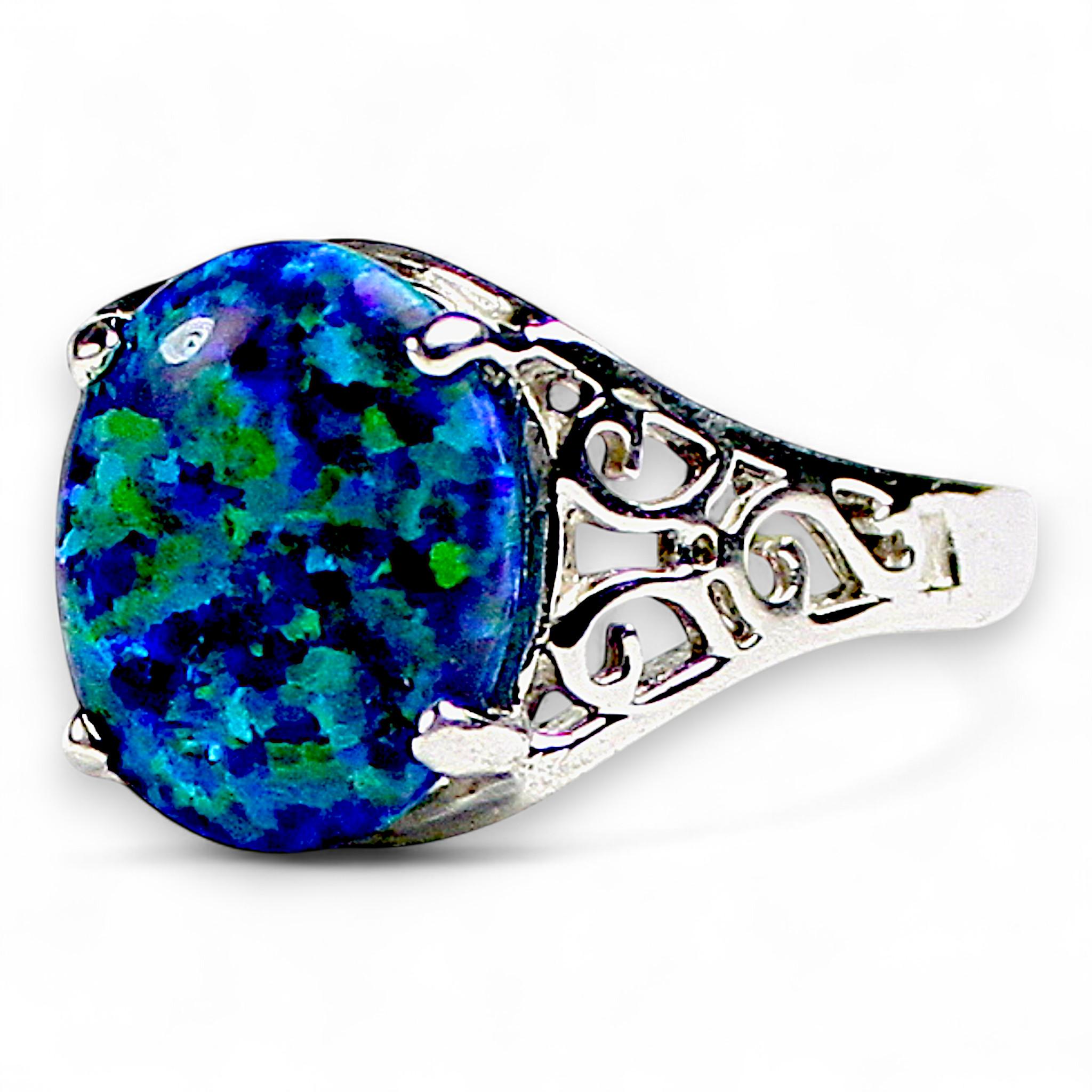 Bague Ovale En Argent Sterling Avec Opale Simulée Bleu Argenté - Taille 9,25 - Neuf Sans Emballage