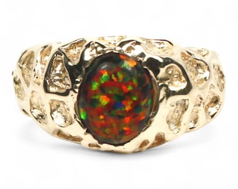 Created Black Opal, 14KY Gold Men's Ring, R168