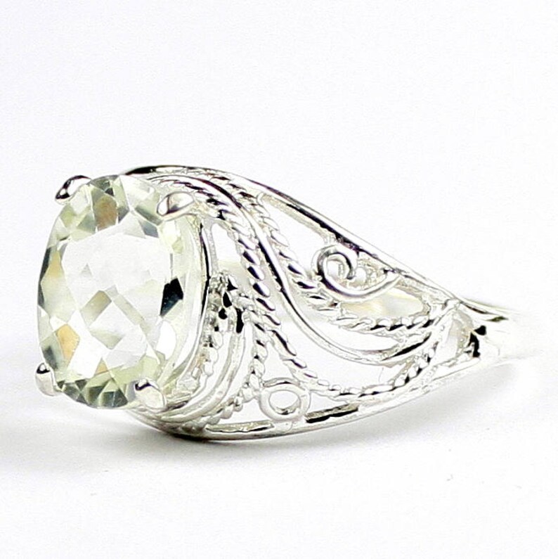 SR083 925 Sterling Silver Ladies Ring Green Amethyst