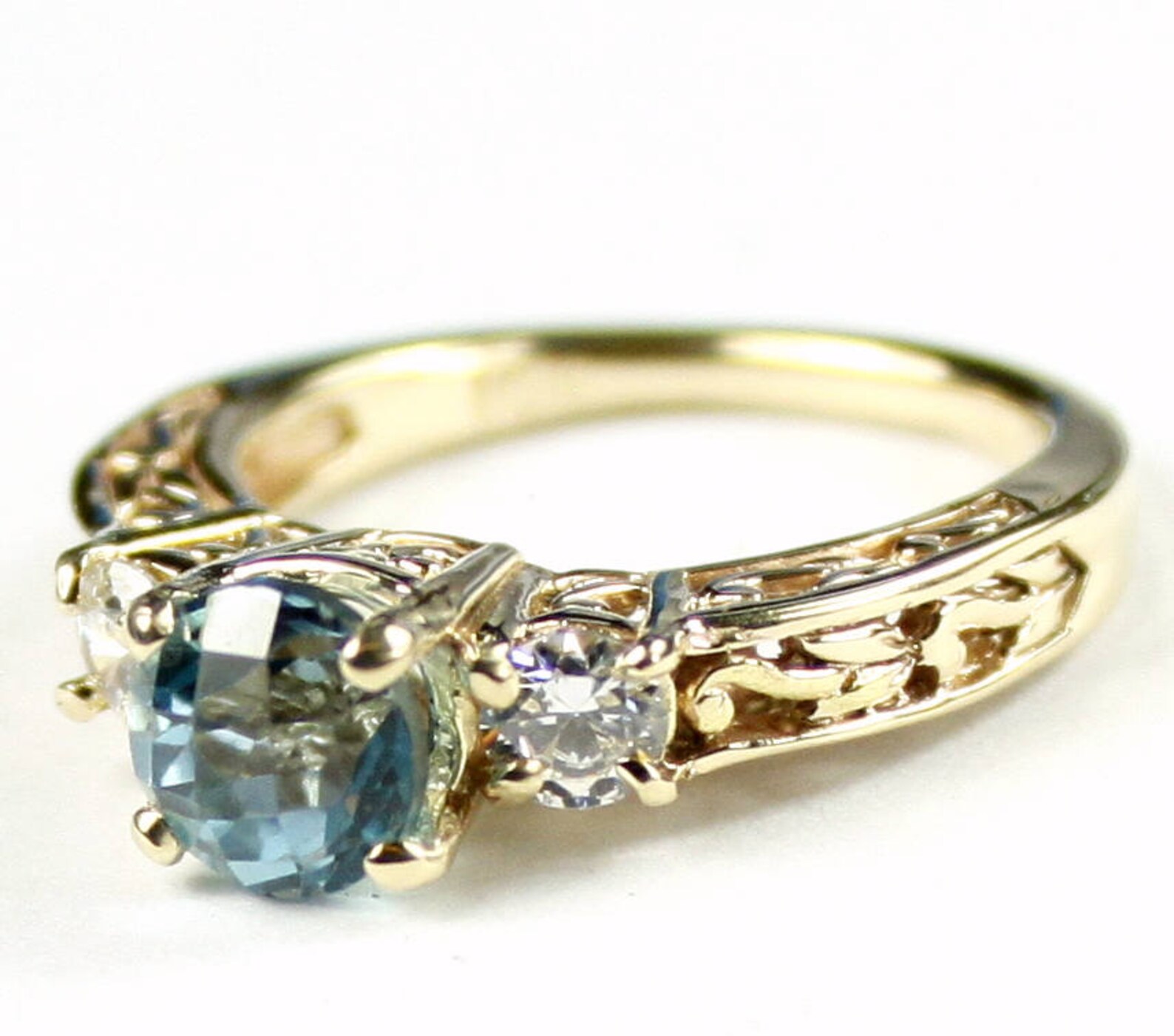 Neptune Garden Topaz w/ 2 Accents 14KY Gold Ring R254 Etsy