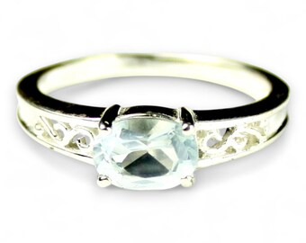 Sterling Silver Oval Aquamarine Ring, 7x5mm Blue Gemstone, Tarnish-Resistant Design SR362