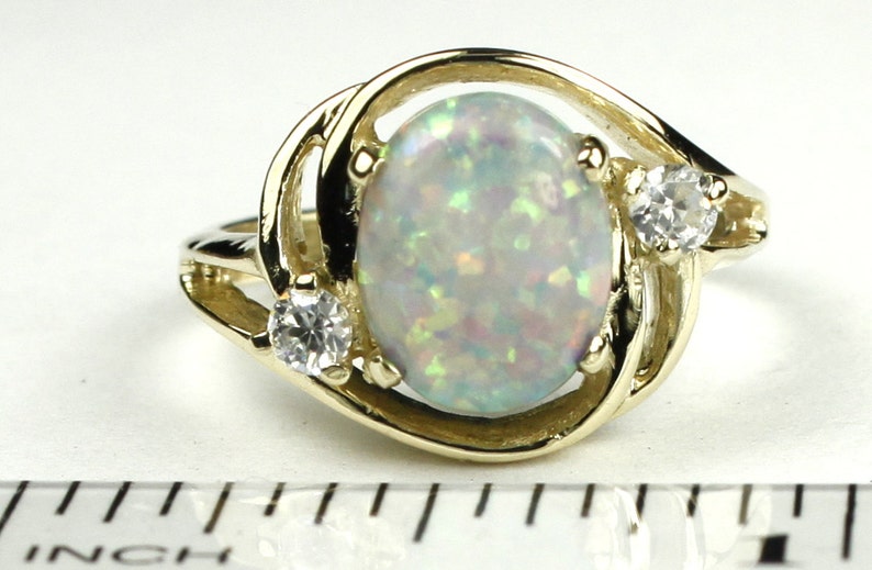 Created White Opal 10KY Gold Ring R021 - Etsy