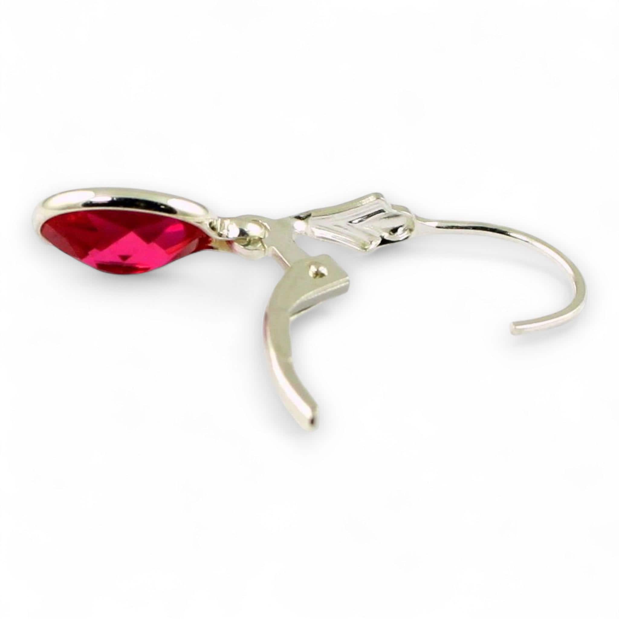 Boucles D'oreilles Dormeuses Or Rose Flash Et Argent Sterling - Rubis Synthétique, 18 Mm