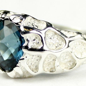 London Blue Topaz, 925 Sterling Silver Men's Ring, SR168 image 2