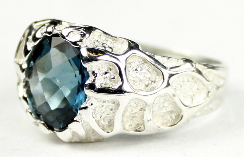 London Blue Topaz, 925 Sterling Silver Men's Ring, SR168 image 2