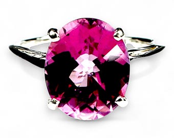 Anello in filigrana d'argento sterling con topazio rosa, ovale 12 x 10 mm, gambo alto SR055