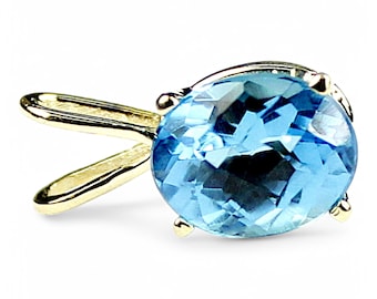Swiss Blue Topaz 14K Gold Pendant Necklace, Oval 10x8mm – Radiant Sky Blue Gemstone P002