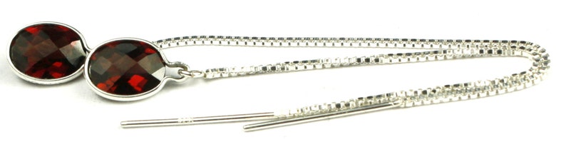 925 Sterling Silver Threader Earrings SE005 Mozambique Garnet