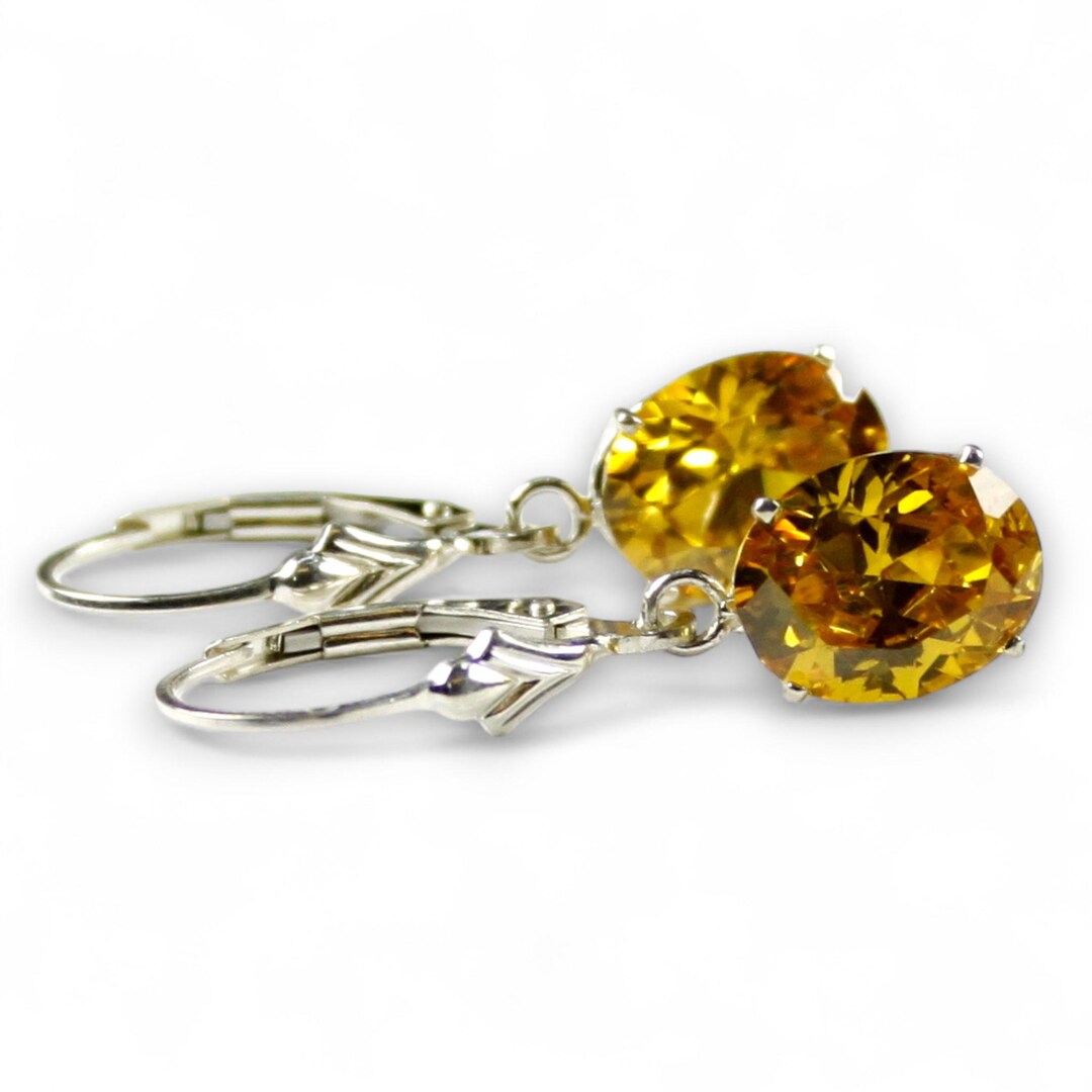 Golden Yellow CZ, 925 Sterling Silver Leverback Earrings, SE107 - Etsy