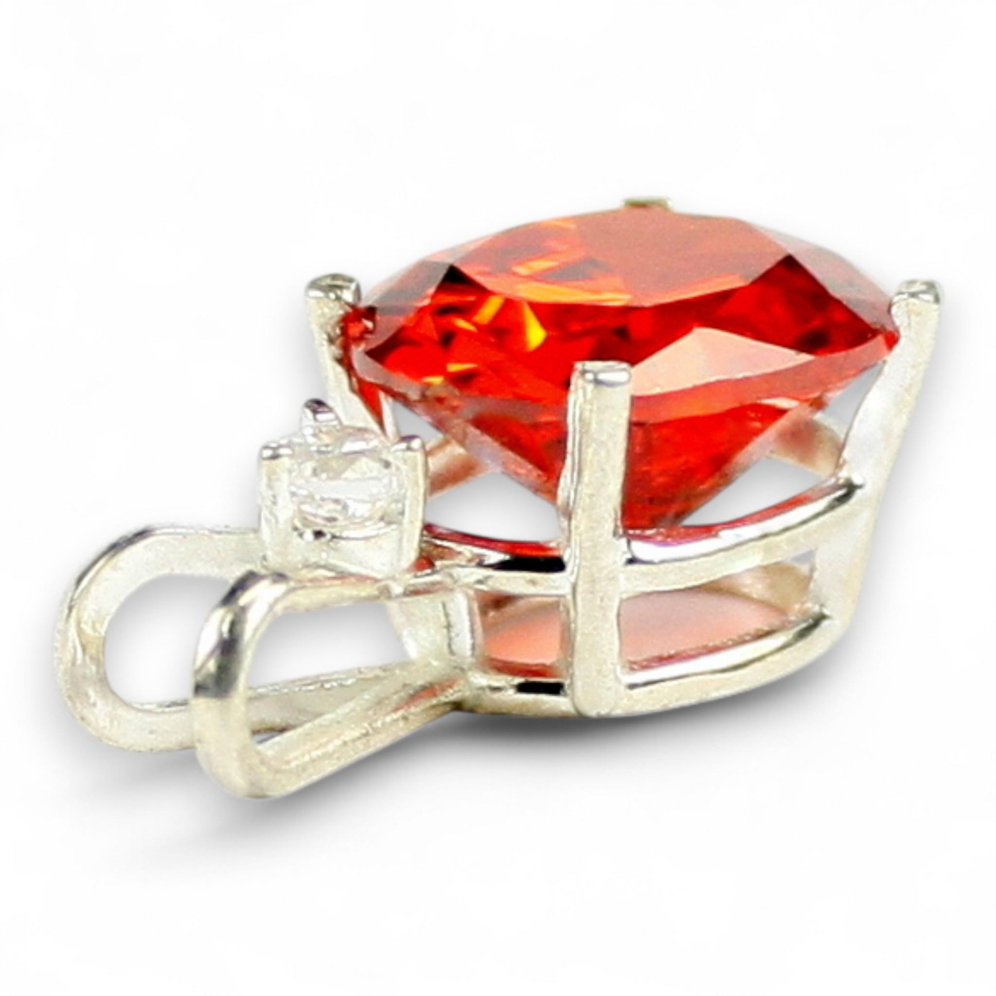 Lab- Padparadscha Sapphire Pendant, Oval 12x10mm, Round CZ Accent