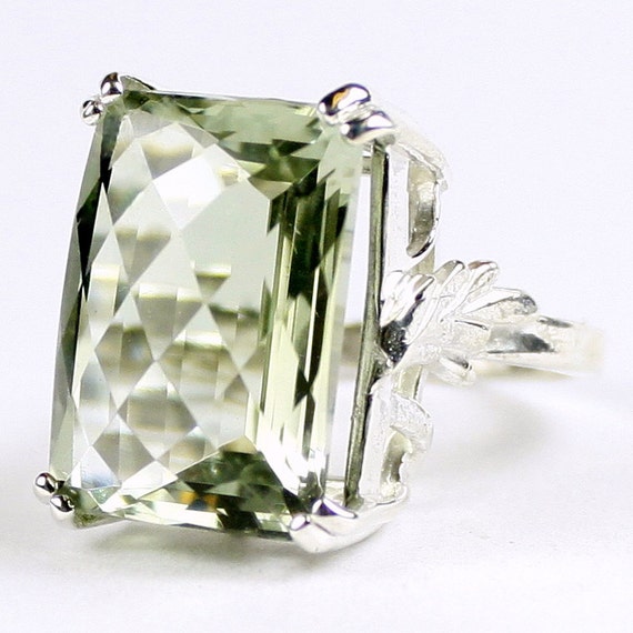 SR039-Handmade Green Amethyst Prasiolite 925 Sterling Silver Ladies Ring