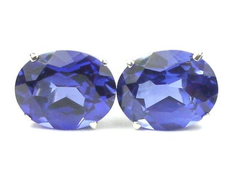 Erstellt blau Saphir, 925 Sterling Silber Post Ohrringe, SE102