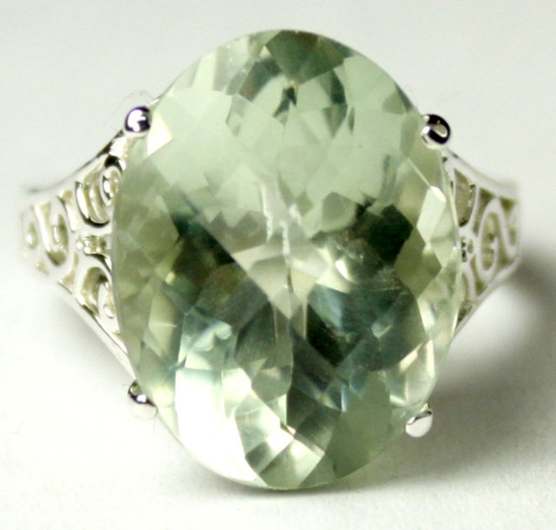 SR049 Green Amethyst 925 Sterling Silver Ladies Ring