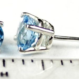 Swiss Blue Topaz Sterling Silver Post Earrings (Round 6mm Prong Set) SE012 image 5