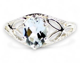 Aquamarine Sterling Silver Ring: 8x6mm Oval, Rope Twist Cutout Shoulders SR137