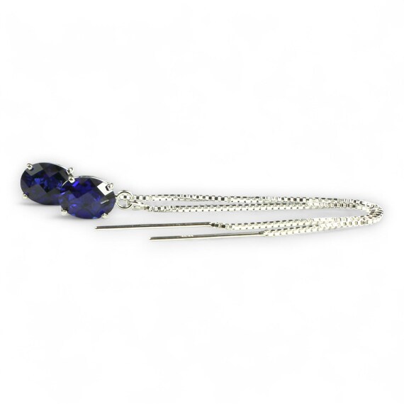 Orecchini A Leva In Argento Sterling 925 Con Zaffiro E Zirconi - Fatto In Inghilterra - 2.85 Ct