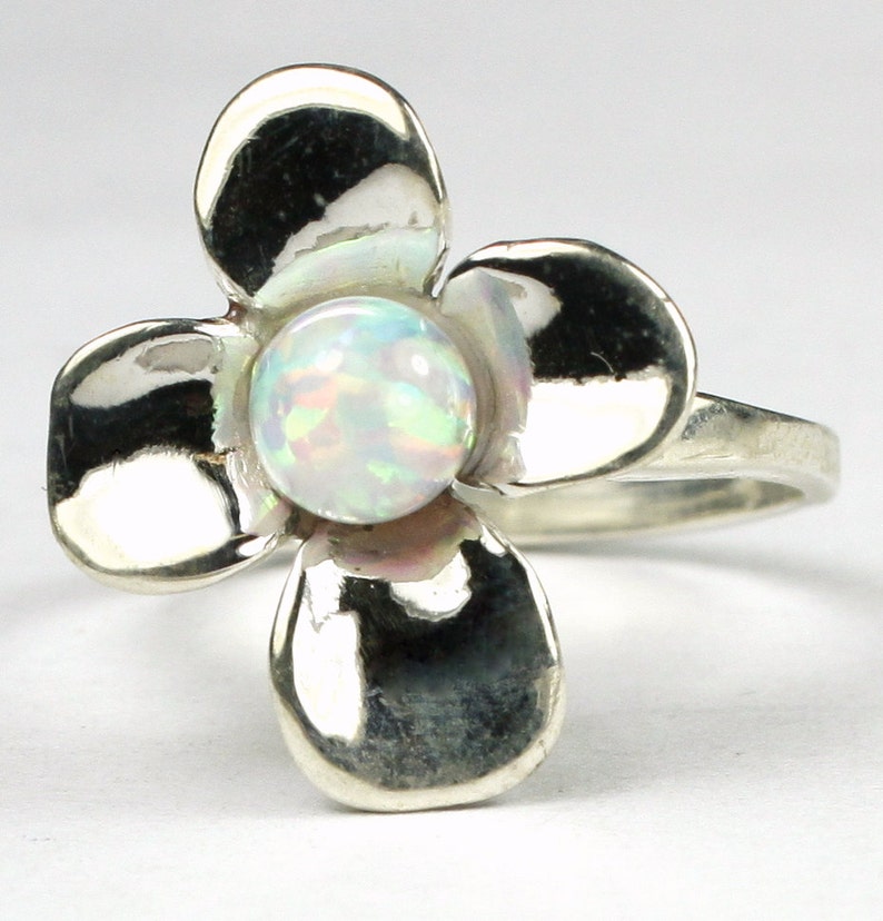 925 Sterling Silver Dogwood Ring Created White Opal SR315