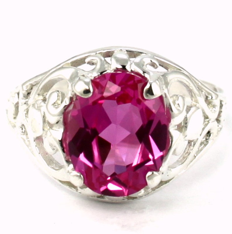 925 Sterling Silver Ring Created Pink Sapphire SR004