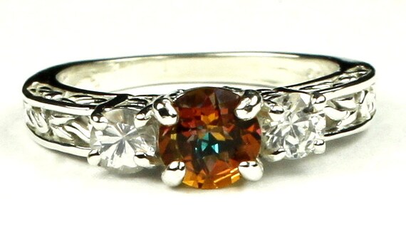 Twilight Fire Topaz W/ Two 4mm CZ Accents, 925 Sterling Silver
