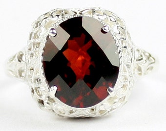 Mozambique Garnet, 925 Sterling Silver Antique Style Filigree Ladies Ring, SR009