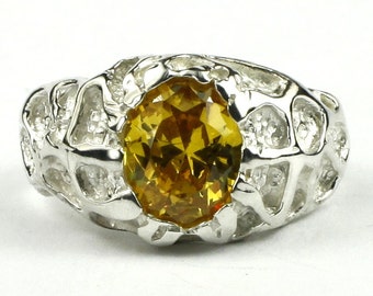 Golden Yellow CZ, 925 Sterling Silver Men's Ring, SR168