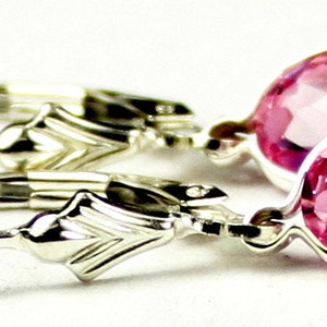 Created Pink Sapphire, 925 Sterling Silver Leverback Earrings, SE001 image 4