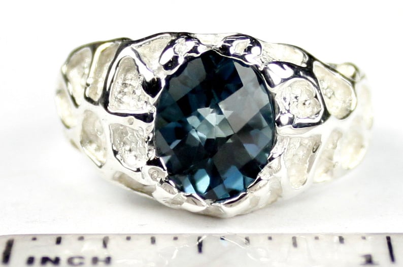 London Blue Topaz, 925 Sterling Silver Men's Ring, SR168 image 5