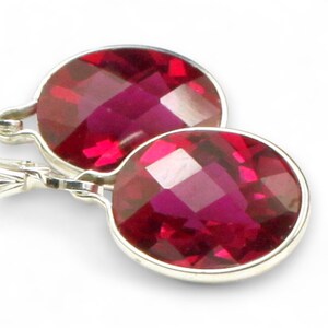 Ruby Sterling Silver Leverback Earrings, Oval 10x8mm Bezel Set SE101