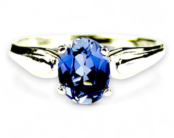 Ovale ring van sterling zilver met blauwe saffier (9 x 7 mm) – Cocktailjubileumcadeau SR058