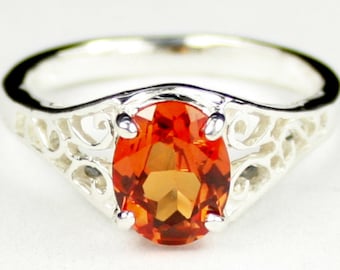 Created Padparadscha Sapphire, 925 Sterling Silver Ring, SR005