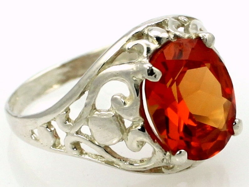 Sterling Silver Ring Created Padparadscha Sapphire SR004
