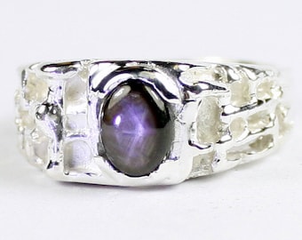 Black Star Sapphire, 925 Sterling Silver Men's Ring, SR197