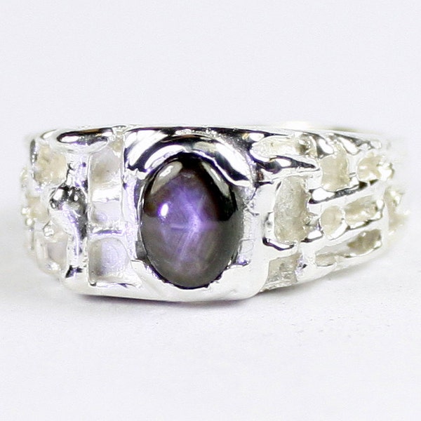 Black Star Sapphire, 925 Sterling Silver Men's Ring, SR197