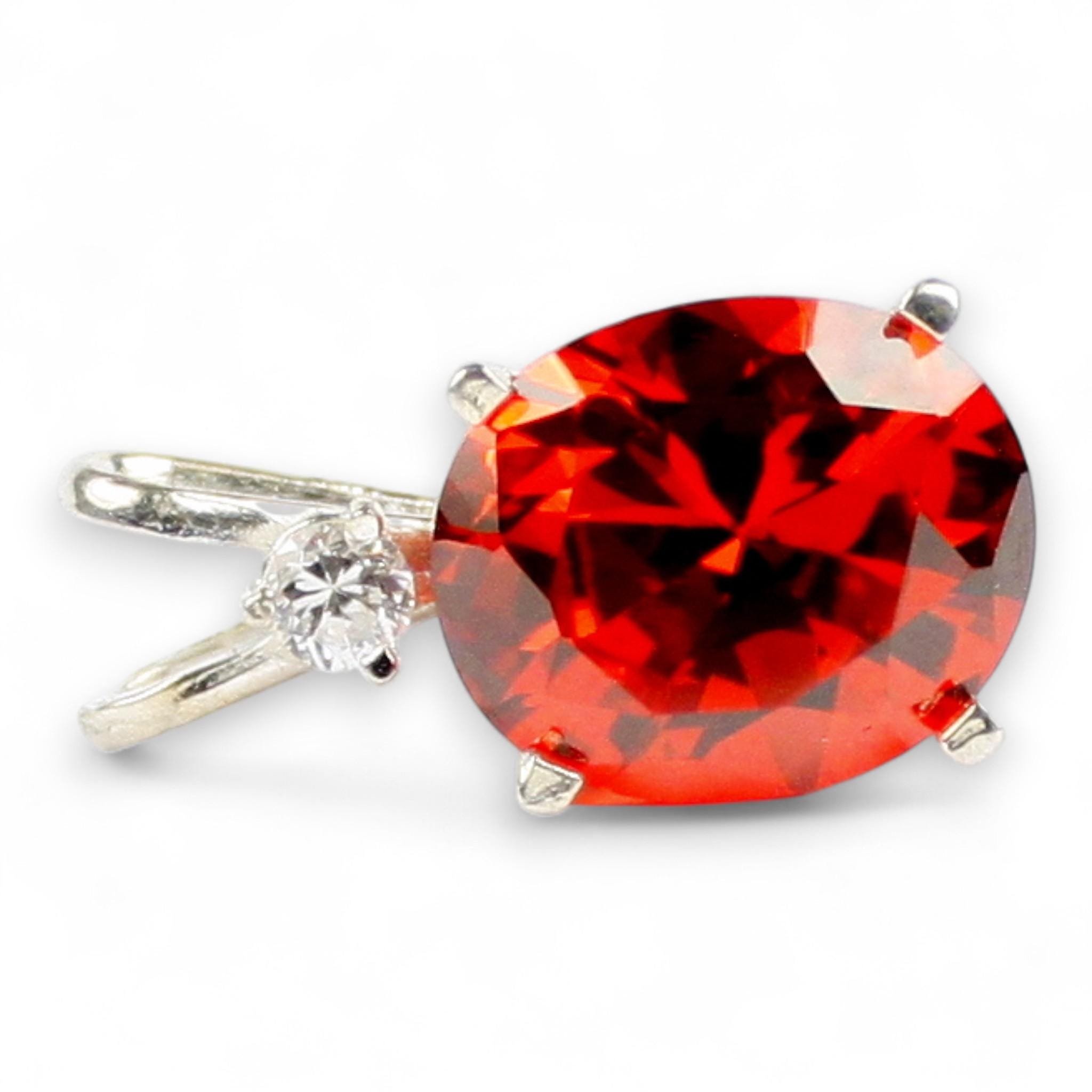 Lab- Padparadscha Sapphire Pendant, Oval 12x10mm, Round CZ Accent