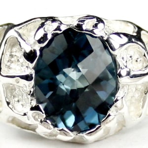 London Blue Topaz, 925 Sterling Silver Men's Ring, SR168 image 1
