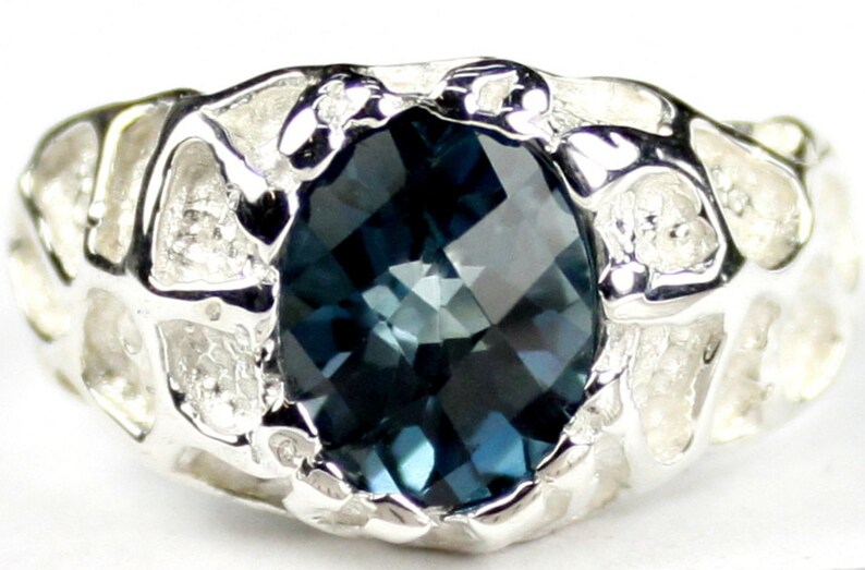 London Blue Topaz, 925 Sterling Silver Men's Ring, SR168 image 1