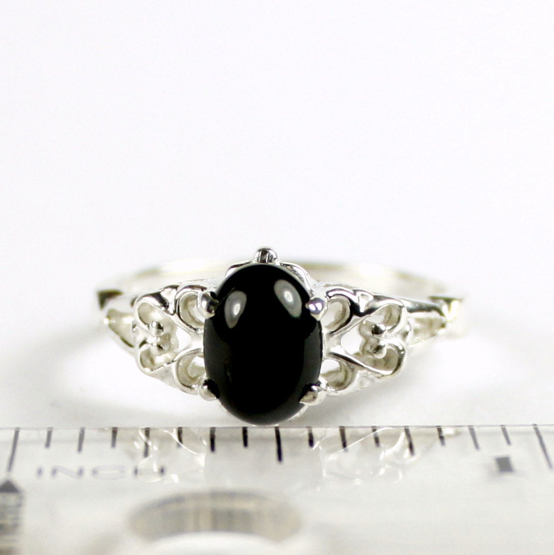 専用　SILVER925 CIRCLE ONYX RING/シルバー/リング 925 Sterling Silver Round Black Onyx Stone Side Chain Design
