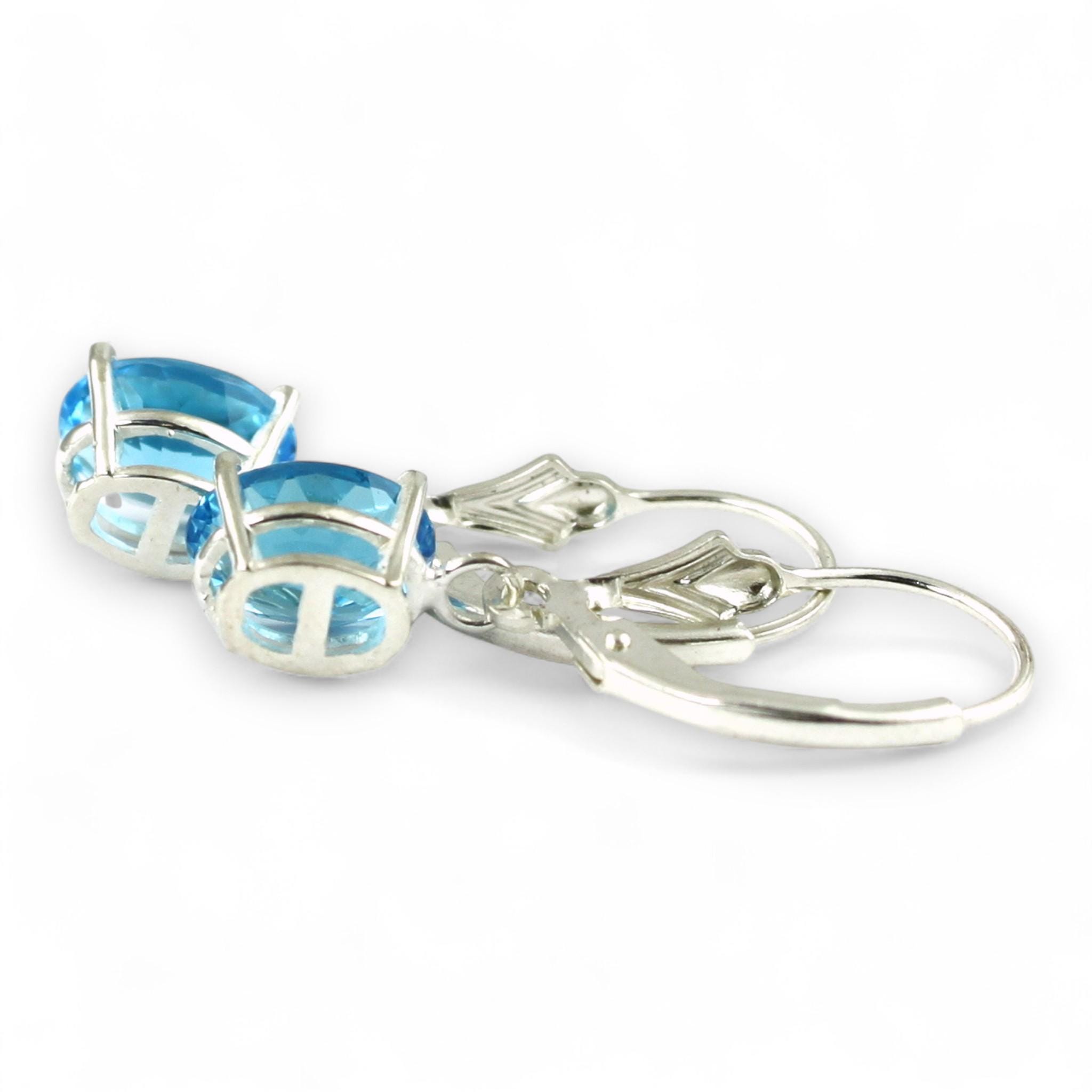 Swiss Blue Topaz, 925 Sterling Silver Leverback Earrings  925 Sterling Silver with 7.56 Cttw Swiss Blue Topaz Leverback Drop Earrings main image 0