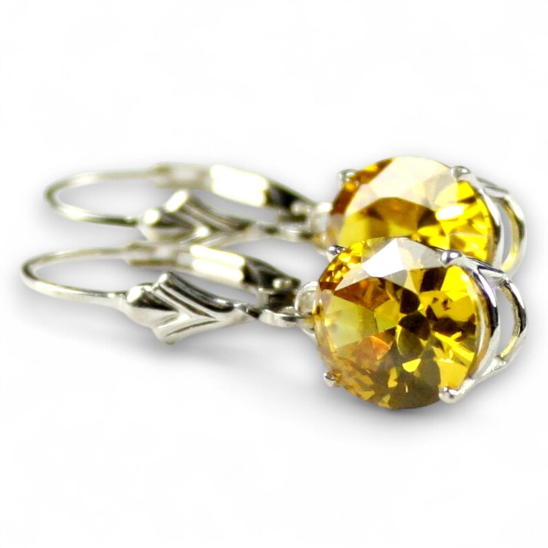 Golden Yellow CZ, 925 Sterling Silver Leverback Earrings, SE107 - Etsy