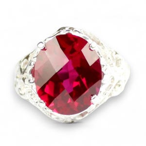 Ruby Sterling Silver Ring: Intense Red Oval 12x10mm Nugget Bezel Statement Ring SR114
