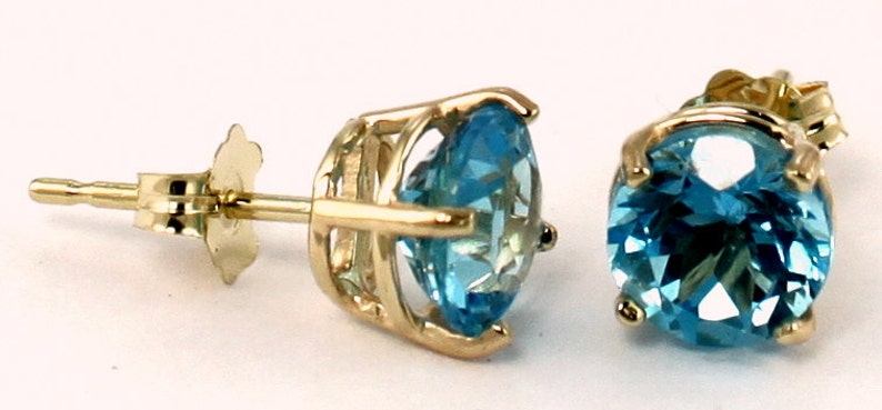 14KY Gold Post Earrings E012 Swiss Blue Topaz