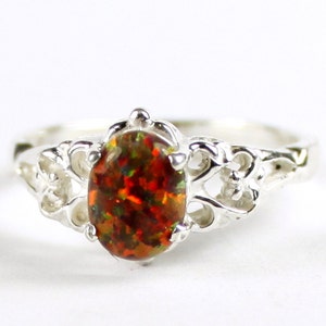 Created Red Brown Opal, 925 Sterling Silver Ring, SR302