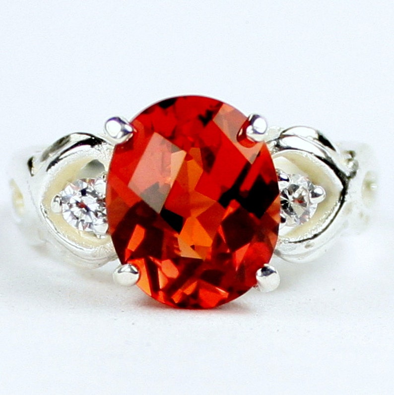 Created Padparadsha Sapphire, 925 Sterling Silver Ladies Ring, SR243 image 1